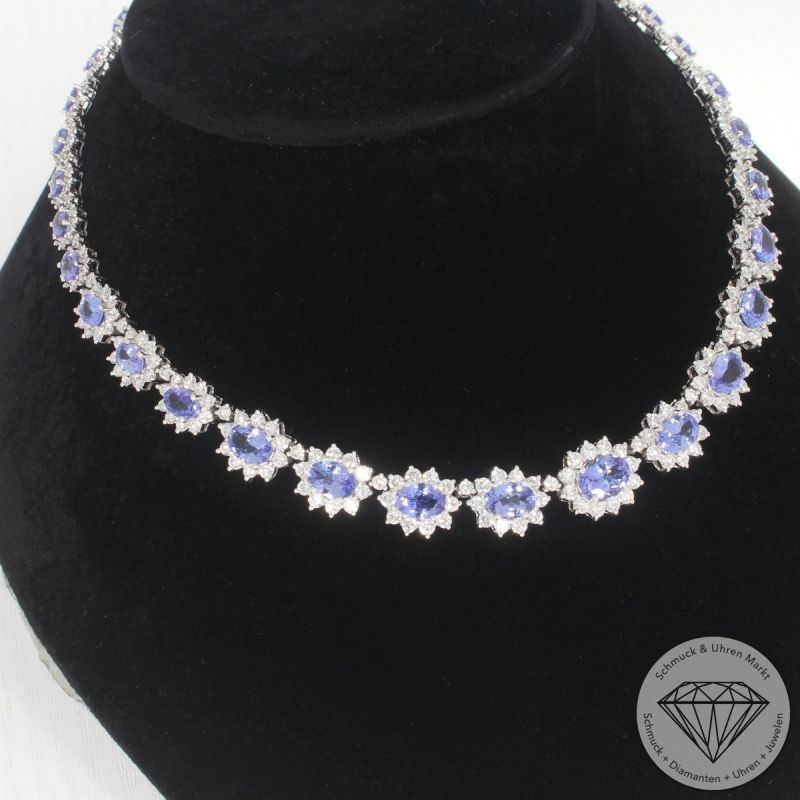 Wert 44790 € Brillant Tansanit Collier in 750er 18 K Weißgold - H1862