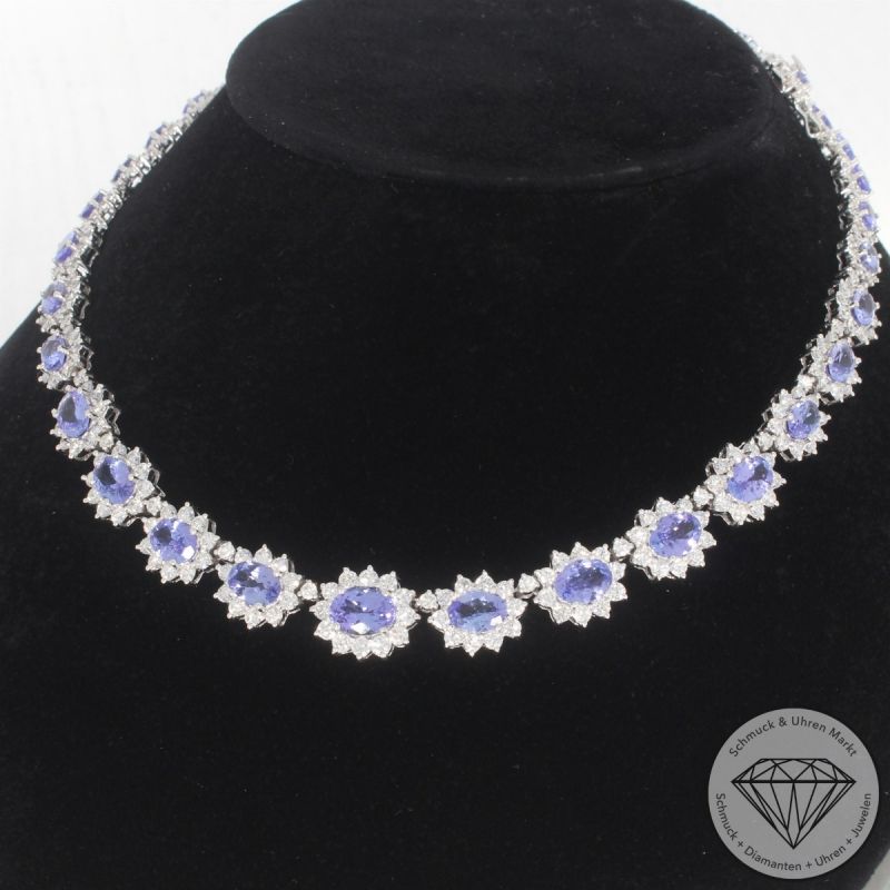 Wert 44790 € Brillant Tansanit Collier in 750er 18 K Weißgold - H1862