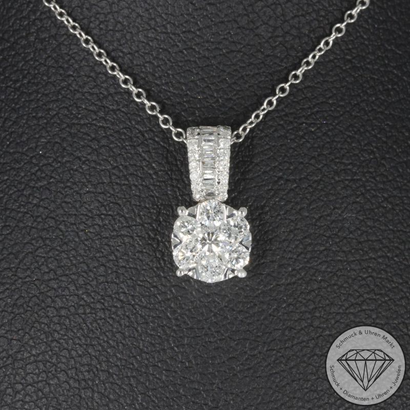 Wert 2490 € Brillant Diamant Anhänger mit Kette in 750er 18 K Weißgold - H1884