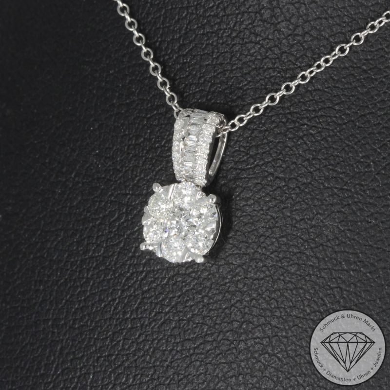 Wert 2490 € Brillant Diamant Anhänger mit Kette in 750er 18 K Weißgold - H1884