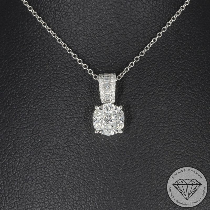 Wert 2490 € Brillant Diamant Anhänger mit Kette in 750er 18 K Weißgold - H1884