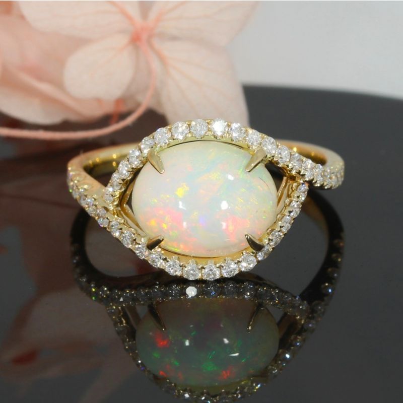 Wert 2290 € Brillant Opal Ring in 585er 14 K Gelbgold - H194