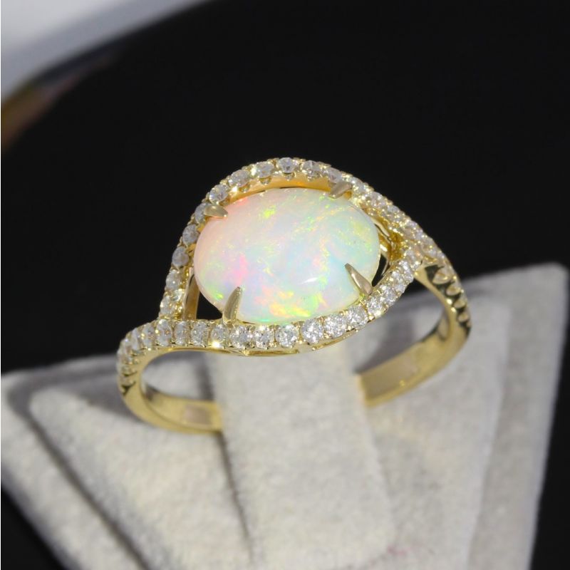 Wert 2290 € Brillant Opal Ring in 585er 14 K Gelbgold - H194