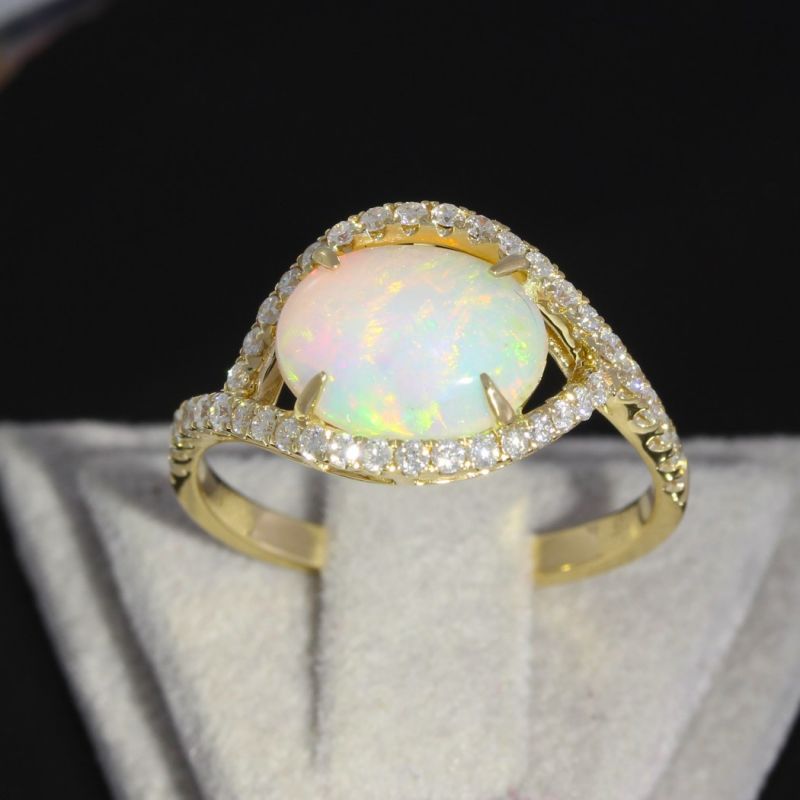 Wert 2290 € Brillant Opal Ring in 585er 14 K Gelbgold - H194