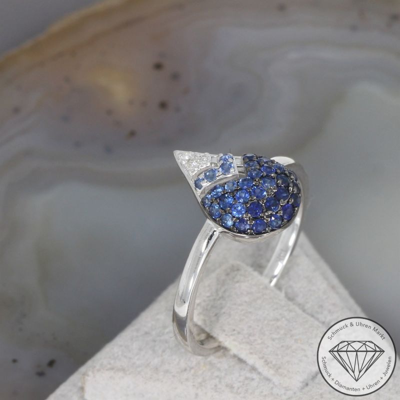 Wert 1850 € Brillant Saphir Ring in 585er 14 K Weißgold - H1955
