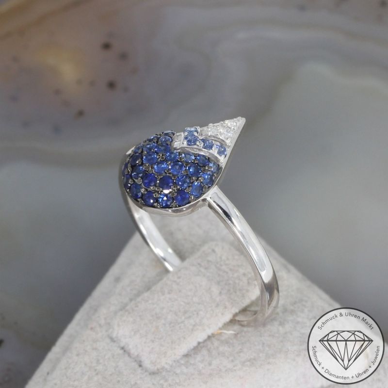 Wert 1850 € Brillant Saphir Ring in 585er 14 K Weißgold - H1955