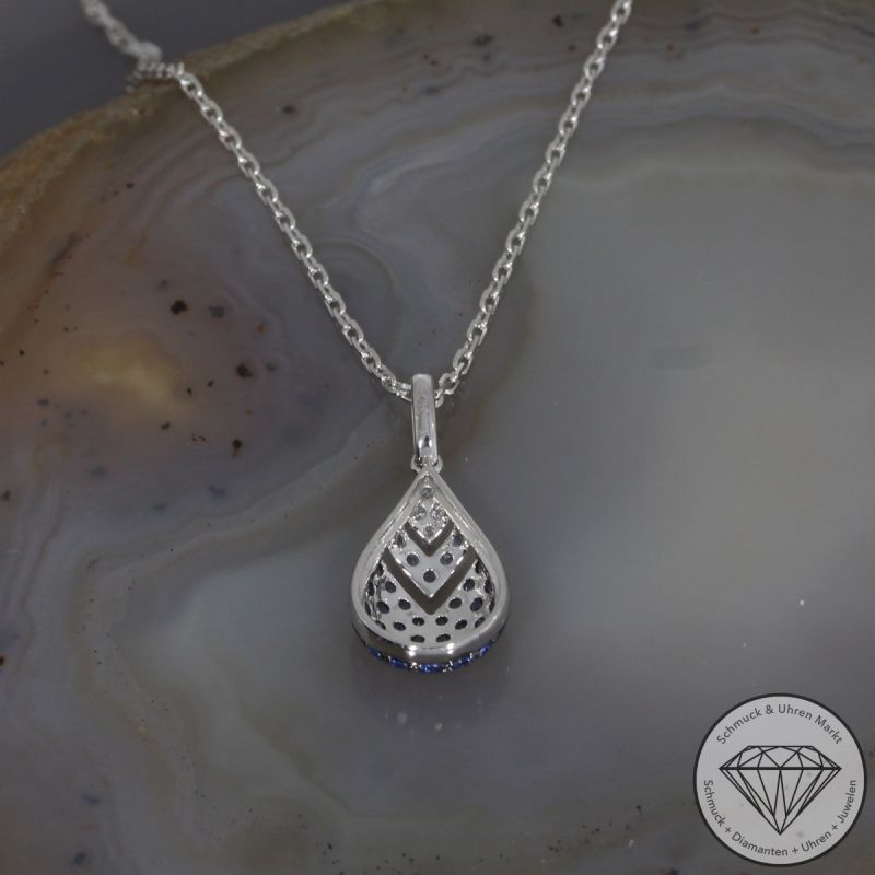 Wert 2250 € Brillant Saphir Anhänger & Kette in 585er 14 K Weißgold - H1956