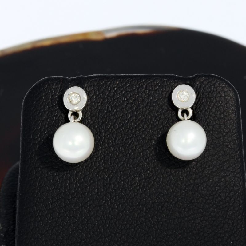 Wert 490 € Brillant Perl Ohrstecker Ohrringe (0,02 carat) in 750er 18 K Weißgold - H197