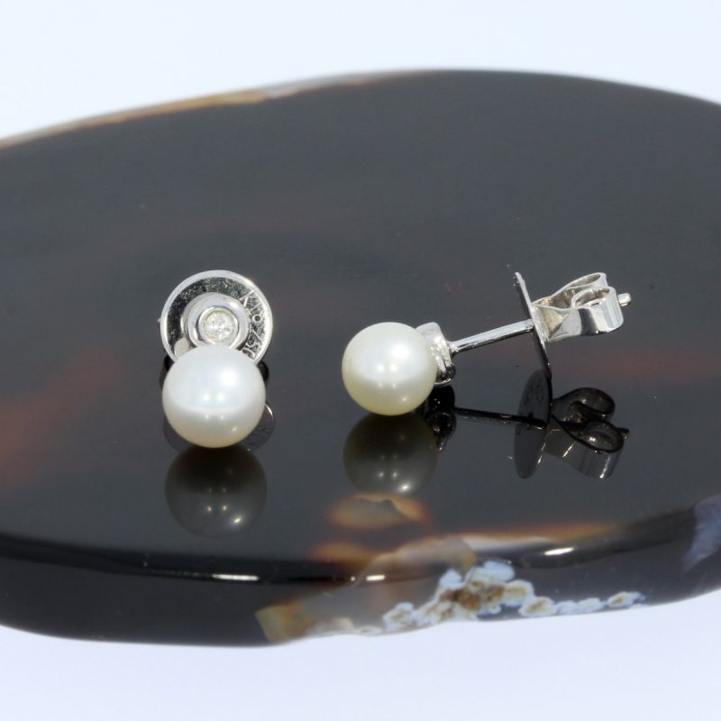 Wert 490 € Brillant Perl Ohrstecker Ohrringe (0,02 carat) in 750er 18 K Weißgold - H197