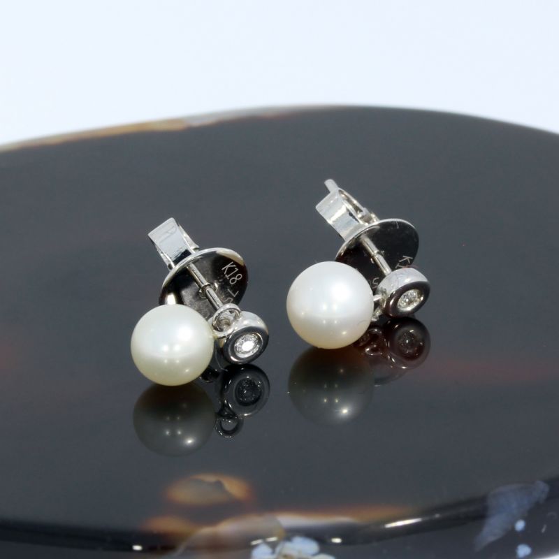 Wert 490 € Brillant Perl Ohrstecker Ohrringe (0,02 carat) in 750er 18 K Weißgold - H197