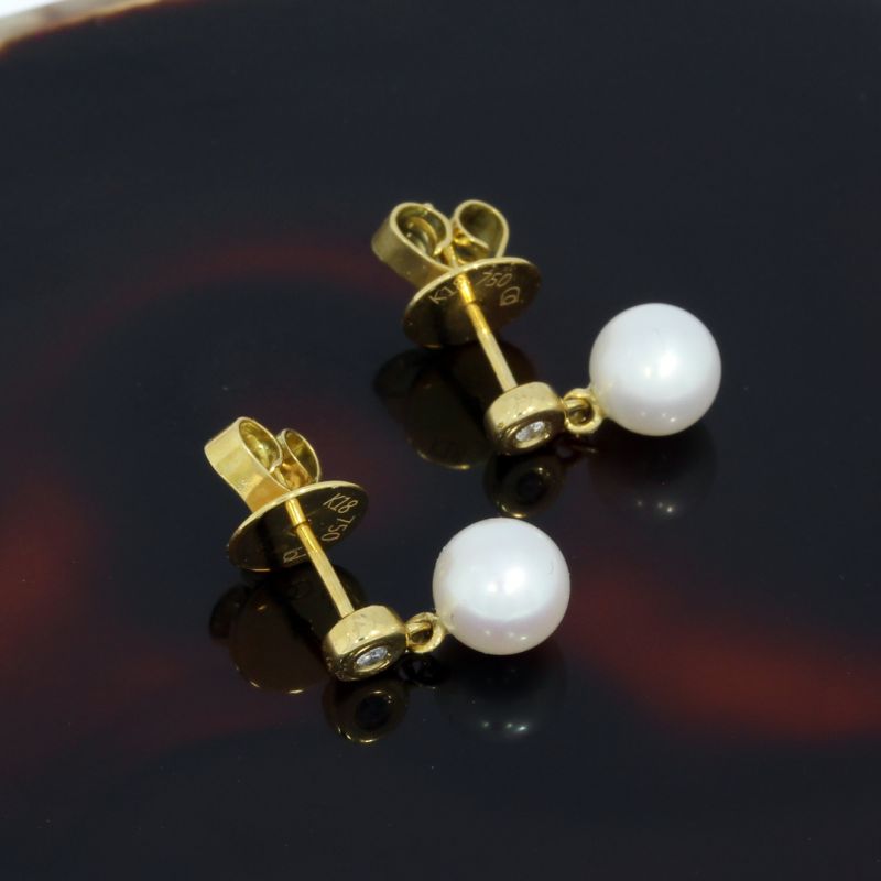 Wert 490 € Brillant Perl Ohrstecker Ohrringe (0,02 carat) in 750er 18 K Gelbgold - H198