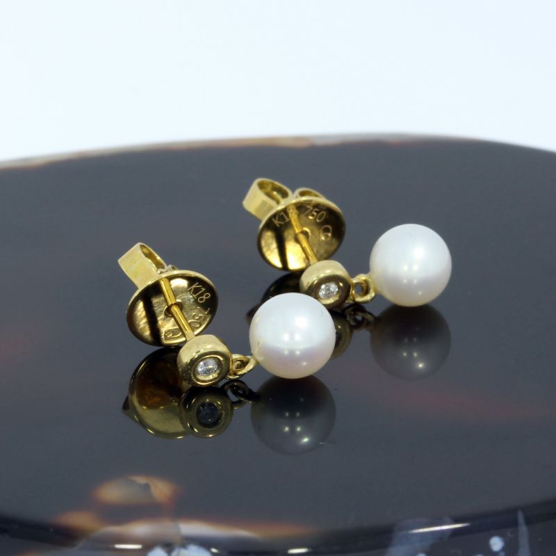 Wert 490 € Brillant Perl Ohrstecker Ohrringe (0,02 carat) in 750er 18 K Gelbgold - H198