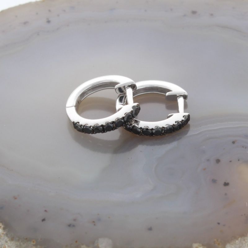 Wert 990 € schwarze Diamant Creolen Ohrringe (0,29 carat) in 585er 14 K Weißgold - H206