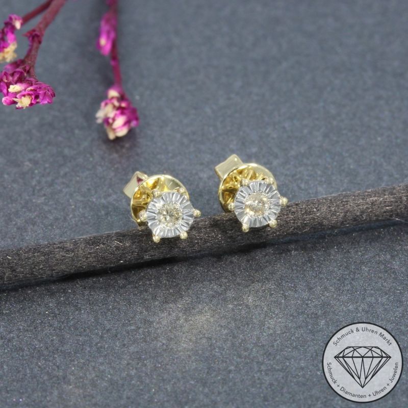 Wert 450 € Solitär Brillant Ohrstecker (0,05 carat) in 417er 10 K Gelbgold - H230