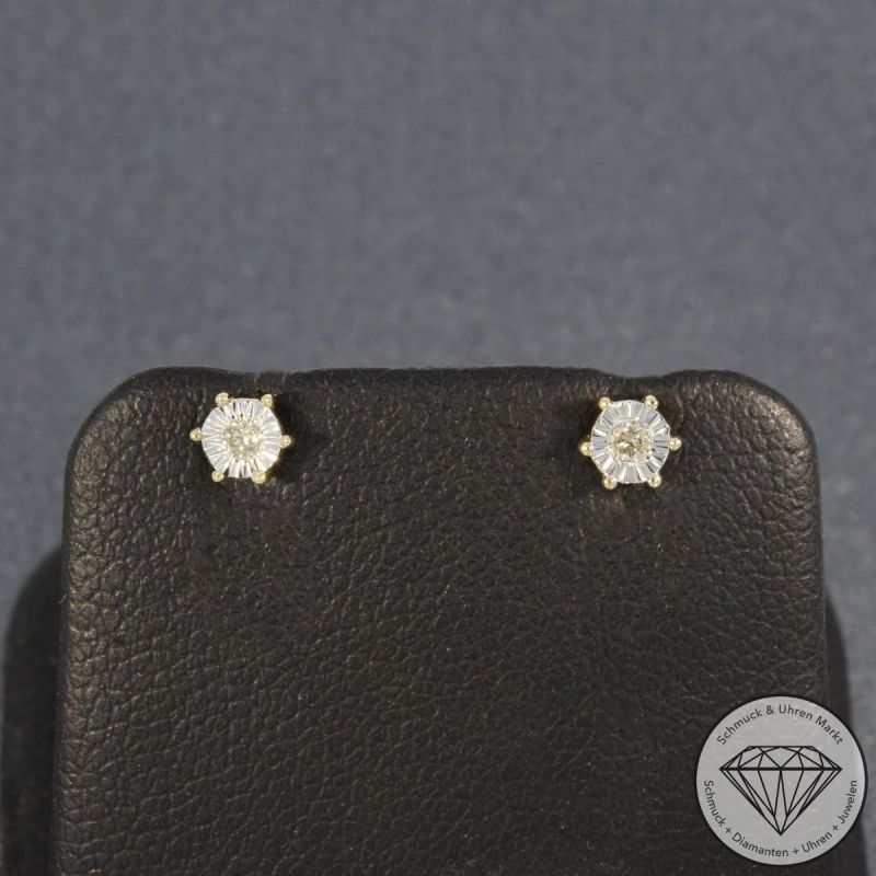 Wert 450 € Solitär Brillant Ohrstecker (0,05 carat) in 417er 10 K Gelbgold - H230