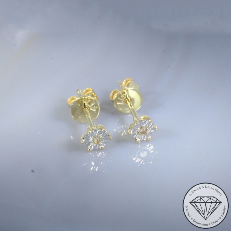 Wert 450 € Solitär Brillant Ohrstecker (0,05 carat) in 417er 10 K Gelbgold - H230