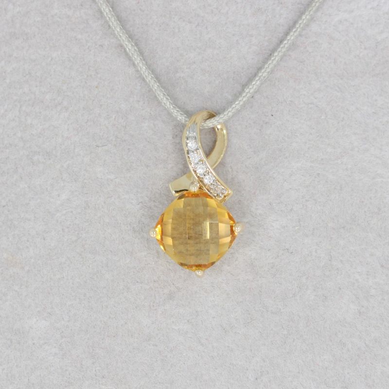Wert 450 € Brillant Citrin Anhänger Raute in 585er 14 K Gelbgold - H237