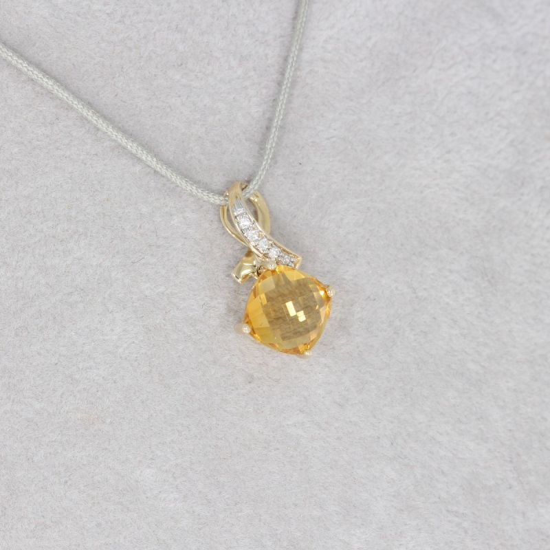 Wert 450 € Brillant Citrin Anhänger Raute in 585er 14 K Gelbgold - H237