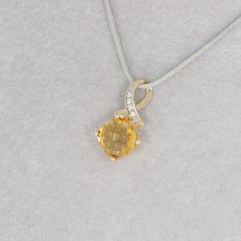 Wert 450 € Brillant Citrin Anhänger Raute in 585er 14 K Gelbgold - H237