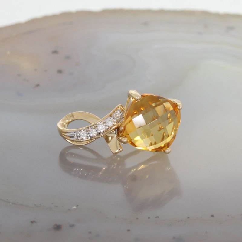 Wert 450 € Brillant Citrin Anhänger Raute in 585er 14 K Gelbgold - H237