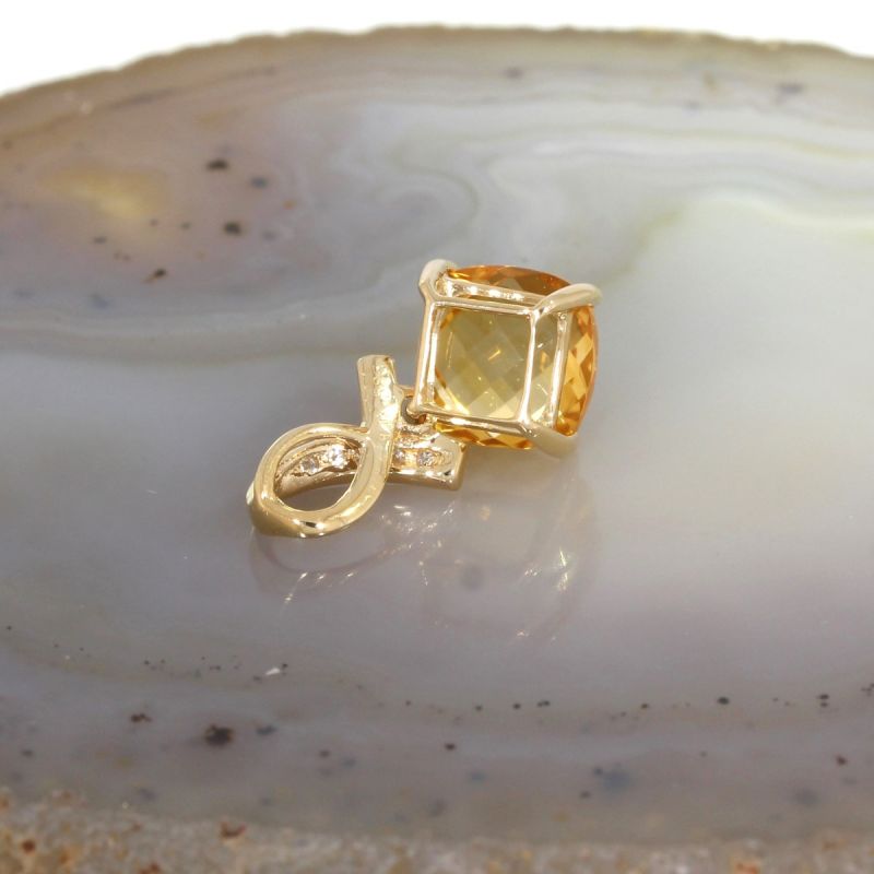 Wert 450 € Brillant Citrin Anhänger Raute in 585er 14 K Gelbgold - H237