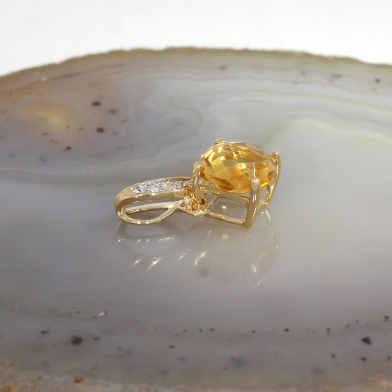Wert 450 € Brillant Citrin Anhänger Raute in 585er 14 K Gelbgold - H237
