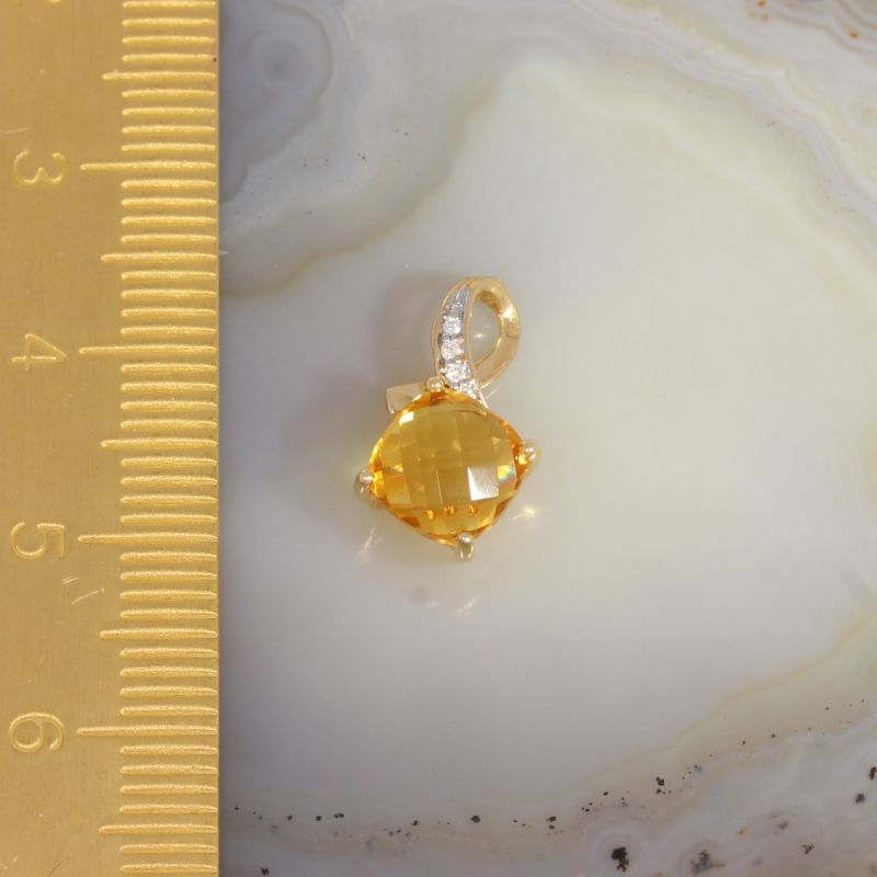 Wert 450 € Brillant Citrin Anhänger Raute in 585er 14 K Gelbgold - H237