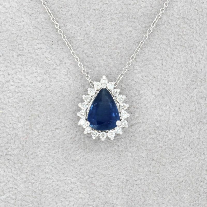 Wert 1340 € Brillant Saphir Anhänger mit Kette in 750er 18 K Weißgold L. 42 / 45 cm - H267