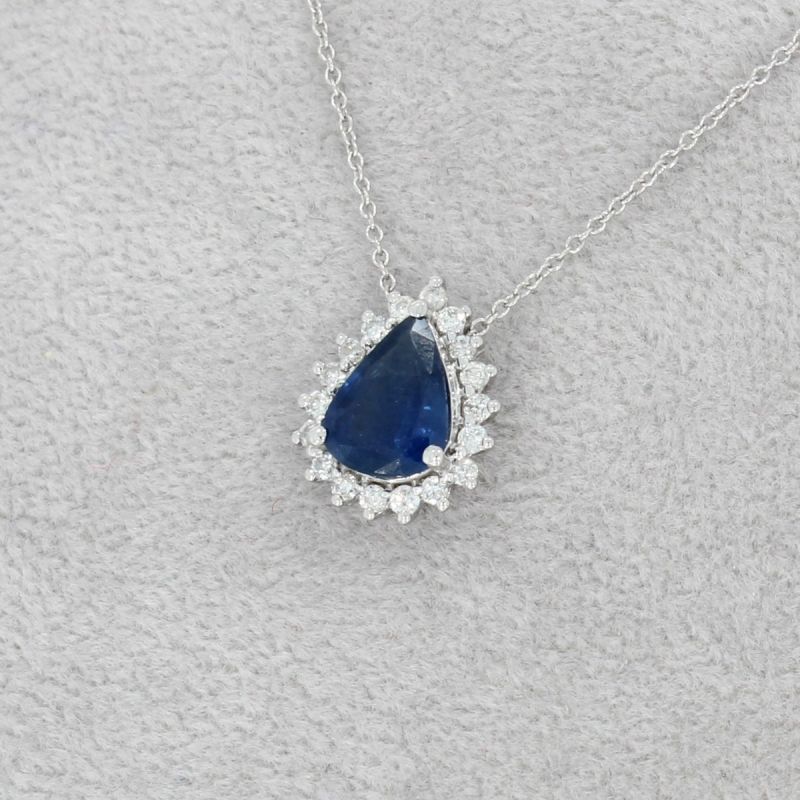 Wert 1340 € Brillant Saphir Anhänger mit Kette in 750er 18 K Weißgold L. 42 / 45 cm - H267