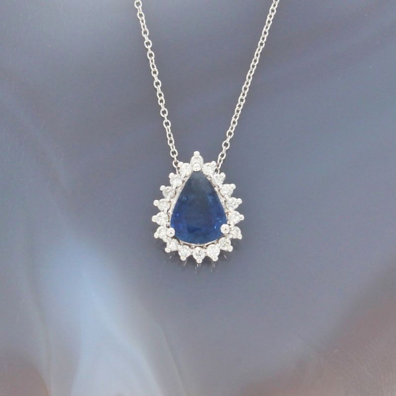 Wert 1340 € Brillant Saphir Anhänger mit Kette in 750er 18 K Weißgold L. 42 / 45 cm - H267