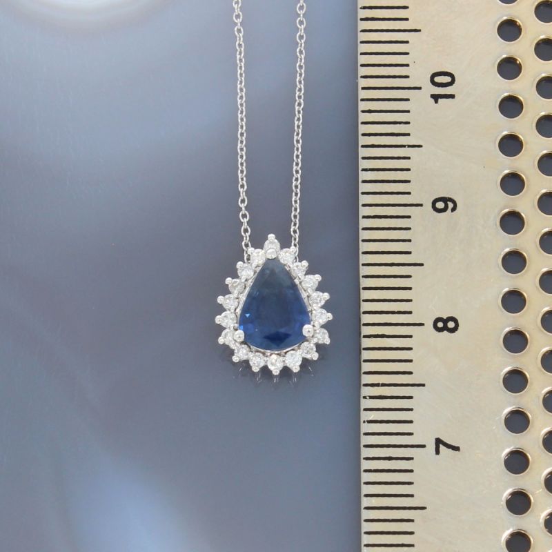 Wert 1340 € Brillant Saphir Anhänger mit Kette in 750er 18 K Weißgold L. 42 / 45 cm - H267
