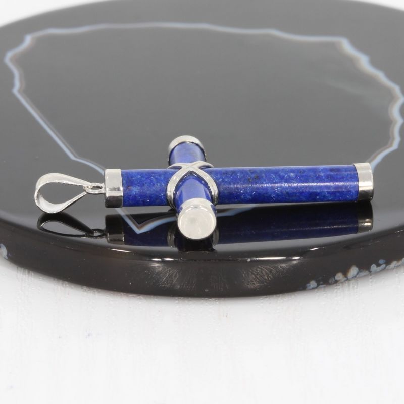 Wert 250 € Lapislazuli Kreuz Anhänger in 585er 14 K Weißgold - H295