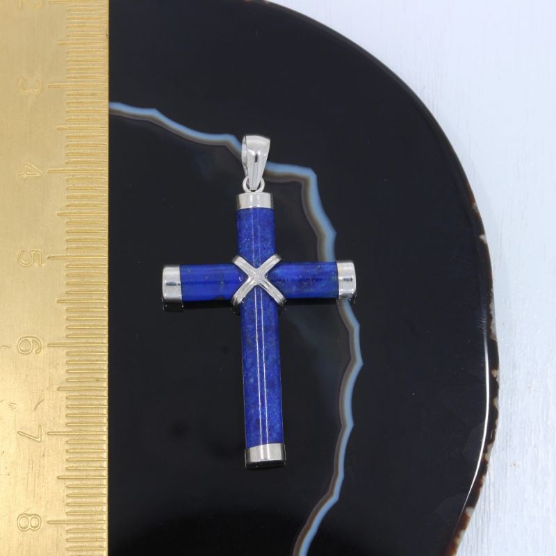 Wert 250 € Lapislazuli Kreuz Anhänger in 585er 14 K Weißgold - H295