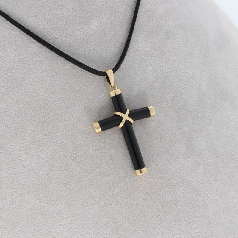 Wert 650 € Onyx Kreuz Anhänger in 585er 14 K Gelbgold H296