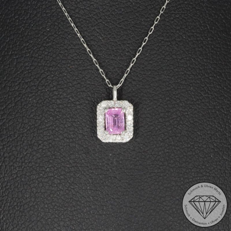 Wert 850 € Brillant Saphir Anhänger & Kette in 900er Platin - H332