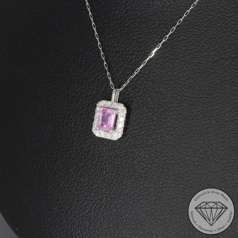 Wert 850 € Brillant Saphir Anhänger & Kette in 900er Platin - H332