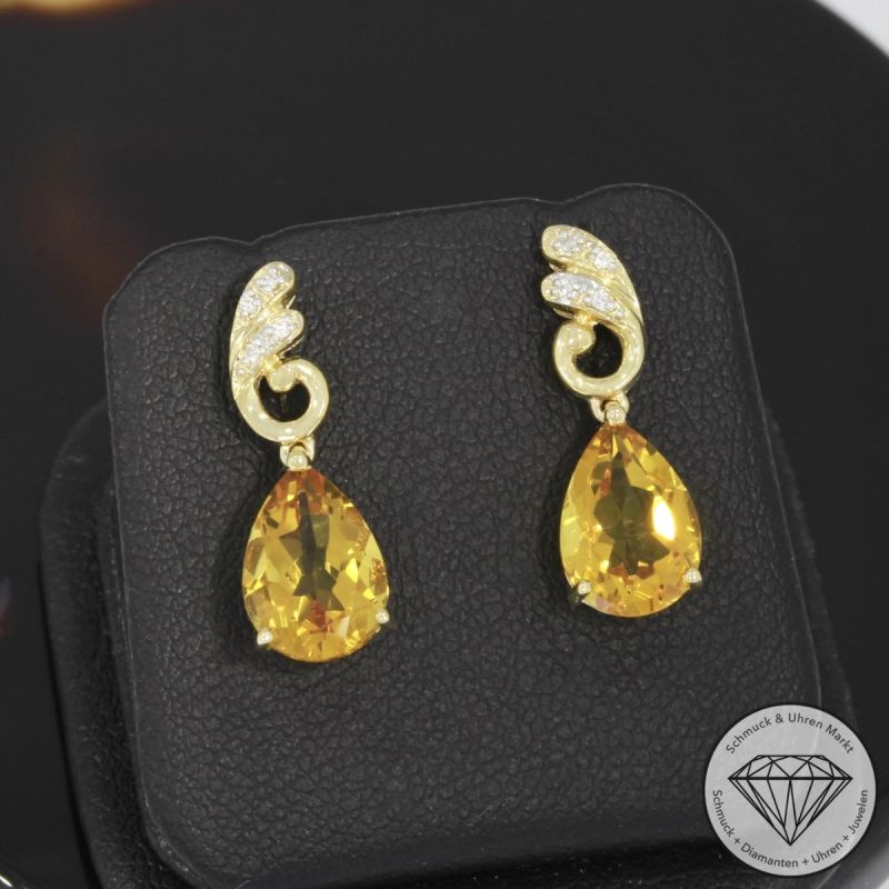 Wert 890 € Brillant Citrin Ohrstecker Ohrringe in 585er 14 K Gelbgold - H371