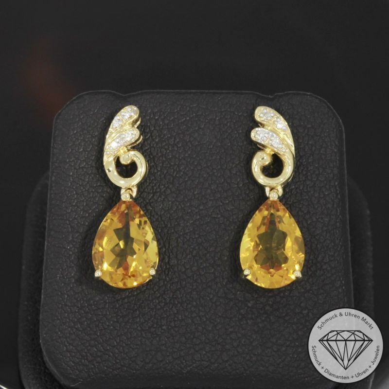 Wert 890 € Brillant Citrin Ohrstecker Ohrringe in 585er 14 K Gelbgold - H371
