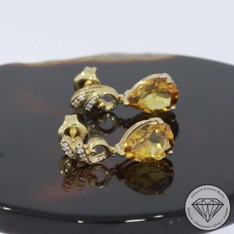 Wert 890 € Brillant Citrin Ohrstecker Ohrringe in 585er 14 K Gelbgold - H371