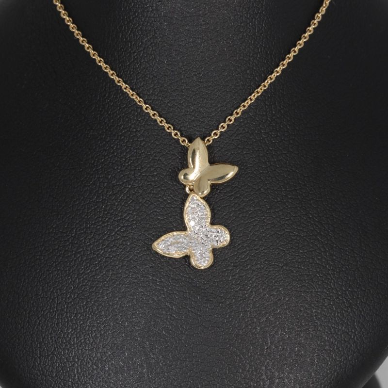 Wert 940 € Brillant Schmetterling Anhänger mit Kette (0,07 carat) in 585er 14 K Gelbgold Länge 42 + 45 cm - H391