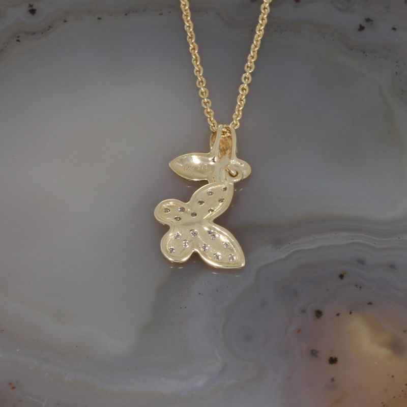 Wert 940 € Brillant Schmetterling Anhänger mit Kette (0,07 carat) in 585er 14 K Gelbgold Länge 42 + 45 cm - H391