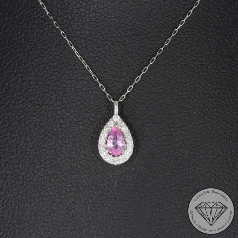 Wert 800 € Brillant Saphir Anhänger & Kette in 900er Platin - H392