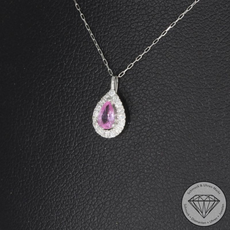 Wert 800 € Brillant Saphir Anhänger & Kette in 900er Platin - H392