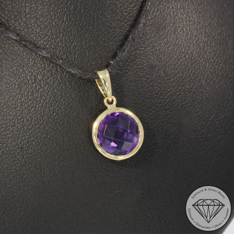 Wert 350 € Amethyst Anhänger in 585er 14 K Gelbgold - H418