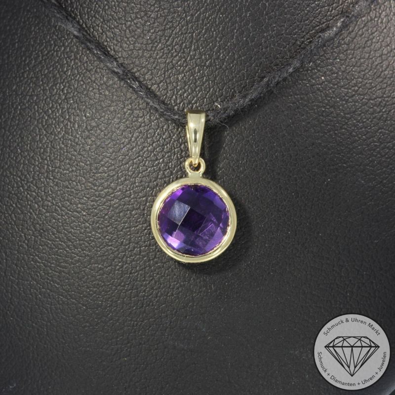Wert 350 € Amethyst Anhänger in 585er 14 K Gelbgold - H418