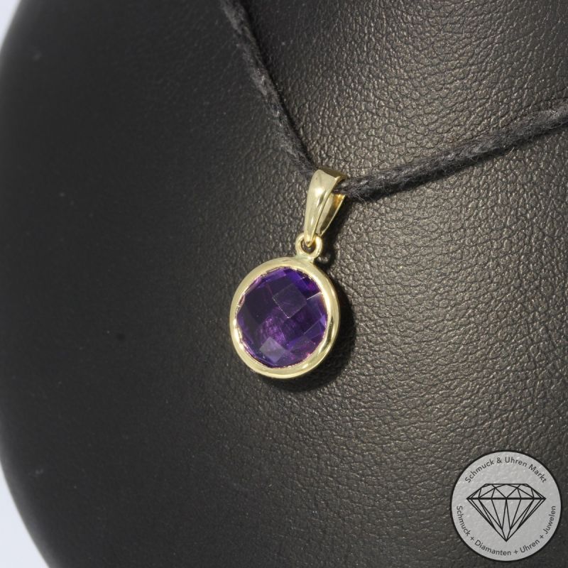 Wert 350 € Amethyst Anhänger in 585er 14 K Gelbgold - H418