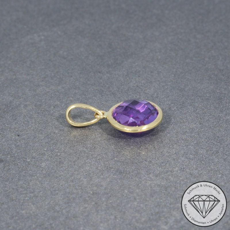 Wert 350 € Amethyst Anhänger in 585er 14 K Gelbgold - H418