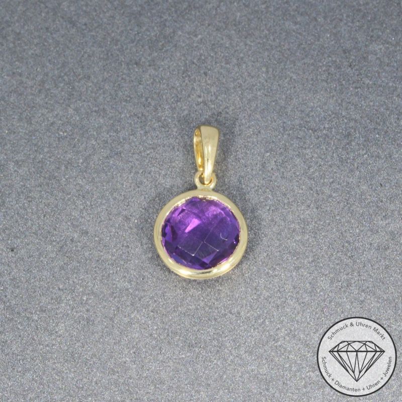 Wert 350 € Amethyst Anhänger in 585er 14 K Gelbgold - H418