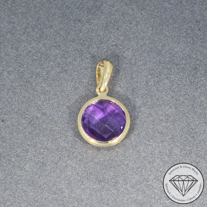 Wert 350 € Amethyst Anhänger in 585er 14 K Gelbgold - H418