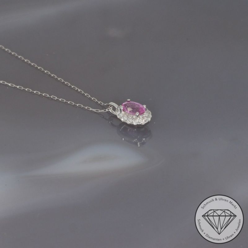 Wert 860 € Brillant Saphir Anhänger mit Kette in 900er Platin - H493